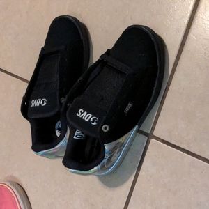 DVS shoes women's size 6 black and silver holographic print